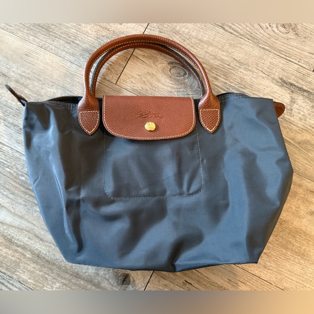 Longchamp Le Pliage Mini Tote – Gray Nylon w/ Brown Leather | NWOT